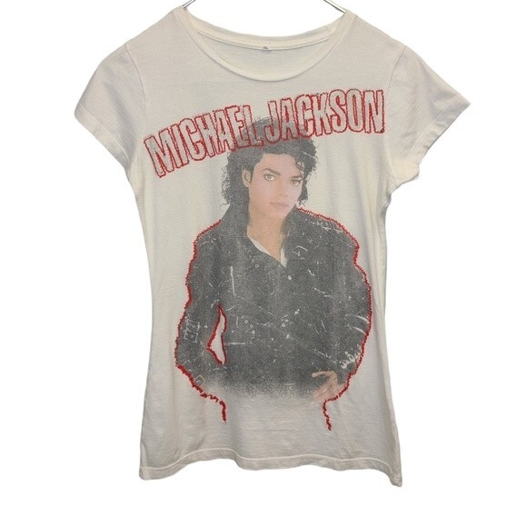 VTG 2009 Unique Michael Jackson Cool Graphic Texture Short Sleeve Tee Womens S - Picture 4 of 8